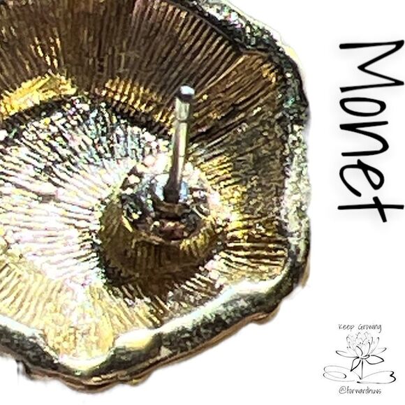 Exquisite Monet Round Earrings - Black and White Enamel with Gold Tone Metal - Picture 7 of 9